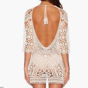 Floral lace crochet bikini coverup white knit szS
